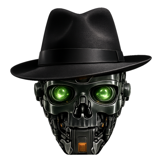 dark web breach robot skull with green lenses
